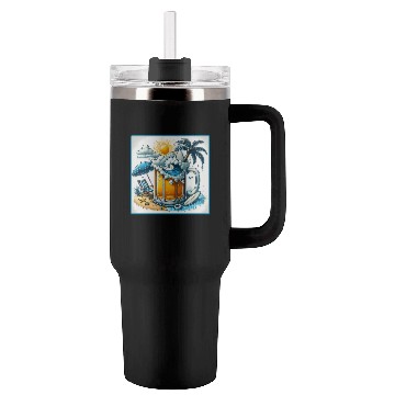 Discover Beer Beach Design Tumblers 40 Oz With Handle