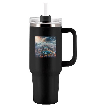 Discover Futuristic Cityscape with Alien Planets Sci-Fi Tumblers 40 Oz With Handle