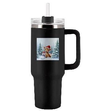 Discover Festive Giraffe with Snowman Santa Hat Tumblers 40 Oz With Handle