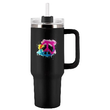 Discover Peace sign neon colors groovy spray paint splatter Tumblers 40 Oz With Handle