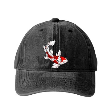Discover Japanese Koi Fish Carp Nishikigoi Taisho Sanke Washed Denim Baseball Caps