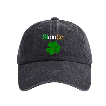 Discover Slainte Mhath & shamrock,Irish drinking salutation Washed Denim Baseball Caps