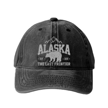 Discover Alaska The Last Frontier Est 1959 Grizzly Bear Mou Washed Denim Baseball Caps