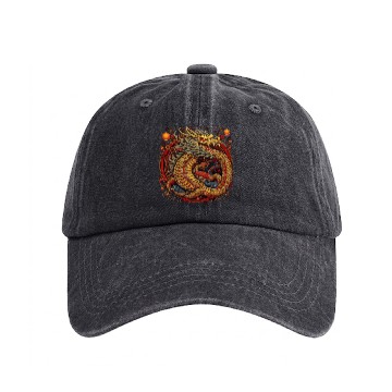 Discover Chinese dragon. Dragon in a circle. Washed Denim Baseball Caps