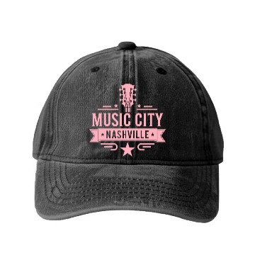 Discover Music City Nashville Guitar Tennessee Washed Denim Baseball Caps