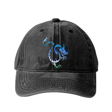 Discover Chinese Blue Water Dragon Washed Denim Baseball Caps