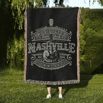 Discover Music City Nashville Guitar Woven Blankets