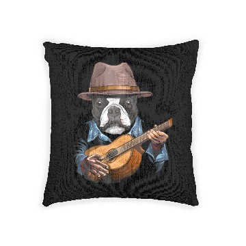 Discover Boston Terrier Playing Guitar Pet Dog Lover Woven Pillows