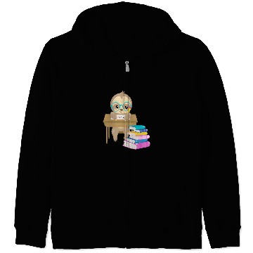 Discover Cute Sloth Glasses Reading School Book Writing Math Desk Zip Hoodies