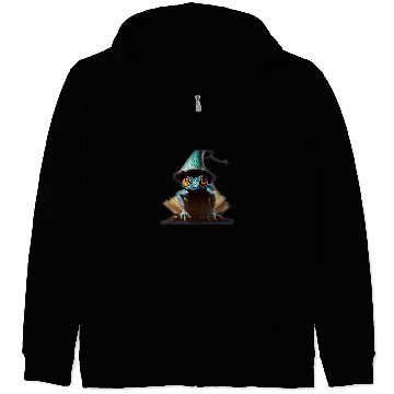 Discover Anthromorphic Tiny Wizard Lizard Wizard Hat Magic Book Zip Hoodies