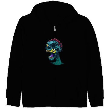 Discover Billiard Halloween Zombie Gift Pool Billiard Player Funny Zip Hoodies