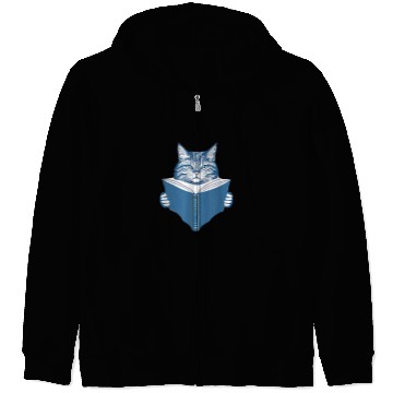Discover Cat Book Reading Kitten Literature Cat Holder Books Zip Hoodies