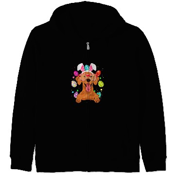 Discover Dog Vizsla Cute Bunny Vizsla Dog Face Easter Eggs Easter Day Zip Hoodies