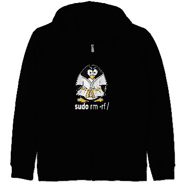 Discover sudo rm rf linux penguin in a karate tuxedo for programmer Zip Hoodies