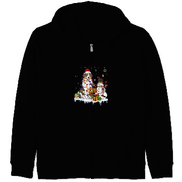 Discover Australian Shepherd Dog Christmas Snowman Santa Hat Tree Zip Hoodies