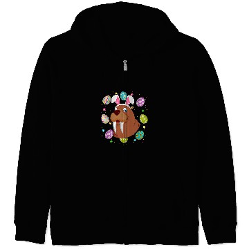 Discover Funny Easter Egg Lover Bunny Ear Walrus Face Easter Sunday Zip Hoodies