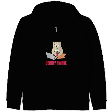 Discover Funny Bear Bearly Awake Programmer Computer Programming Coding Cute Bears Zip Hoodies