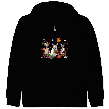 Discover Three Bull Terrier Dogs Witch Scary Mummy Halloween Zombie Zip Hoodies