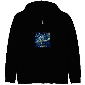 Discover Leopard Gift Surrealism Starry Night Snow Leopard 69 Zip Hoodies