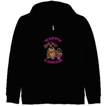 Discover Funny Easter Bunny in the Basket Eating Chocolate Rabbit Zip Hoodies