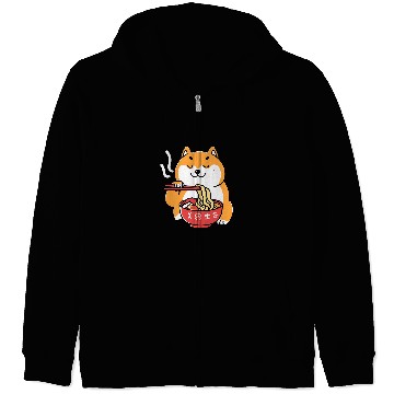 Discover Dog Shiba Inu Eating Ramen Noodles Anime Cartoon Kawaii Zip Hoodies