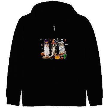 Discover Three Australian Shepherd Dogs Mummy Witch Scary Pumpkins Zip Hoodies