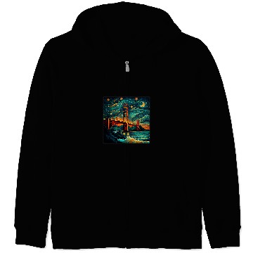 Discover Surrealism Starry Night Golden Gate Bridge Zip Hoodies