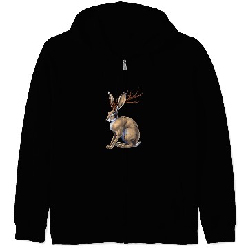 Discover Rabbits Jackalope Rabbit Cryptozoology Cryptid Creature Mythical Zip Hoodies
