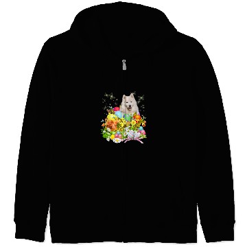 Discover Dog Samoyed Bunny Dog With Easter Eggs Basket Cool Zip Hoodies