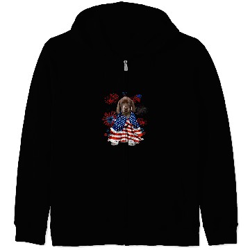 Discover Dog German Shorthaired Pointer Dog American USA Flag 4th of July Zip Hoodies