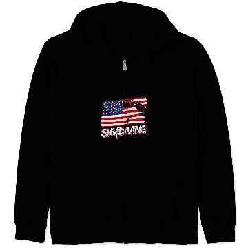 Discover Skydiving Gift Skydive Parachute Skydiver Parachutist USA Flag Distressed Zip Hoodies