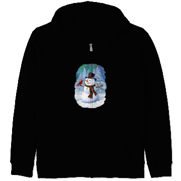 Discover Christmas Snowman Cardinal Bird Chickadees Winter Snow Scene Zip Hoodies
