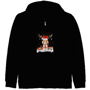 Discover Funny xmass Lighting Reindeer Santa Hat Foxhound Christmas Zip Hoodies