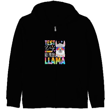Discover Retro Test Day No Prob Llama Teacher Student Exam Test Day Zip Hoodies