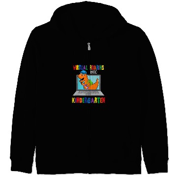 Discover Virtual roaring into kindergarten funny dinosaur student kid Zip Hoodies
