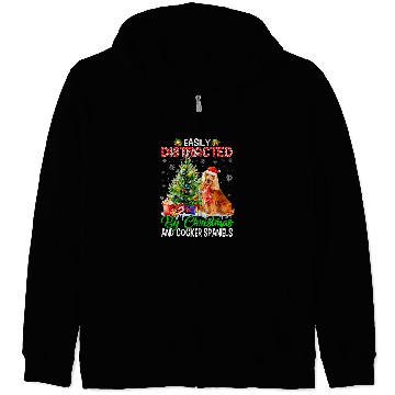 Discover Dog Cocker Spaniel Easily Distracted By Christmas Cocker Spaniel Lover Santa Zip Hoodies