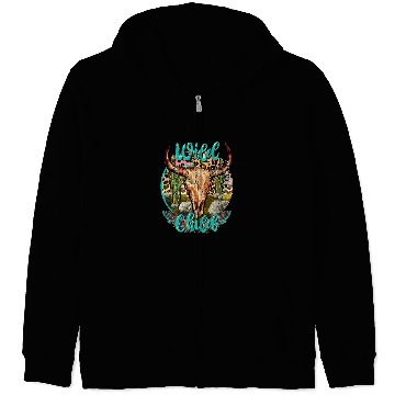 Discover Skeletons Skulls Leopard Boho Bull Skull Cactus Wild Child Western Country Skull Zip Hoodies