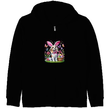 Discover Cute Bunny Beagle Dog Easter Eggs Basket Easter Day Delight Zip Hoodies