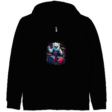 Discover Funny Drummer Rocker Drumming Polar Bear Drummer Zip Hoodies