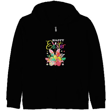 Discover Happy Easter Egg Basket Bunny Ears Zip Hoodies
