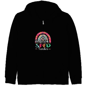 Discover Hoopiest SPED Teacher Polka Dot Boho Rainbow Happy Easter Zip Hoodies