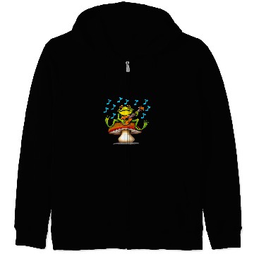 Discover Funny Banjo Frog Lovers Cute Green Frog Playing Banjo on Mushroom Fungi Zip Hoodies