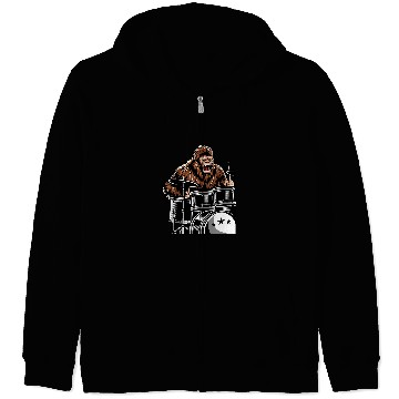Discover Funny Drummer Retro bigfoots Sasquatch Playing Drums 2Music Band Drummer Zip Hoodies