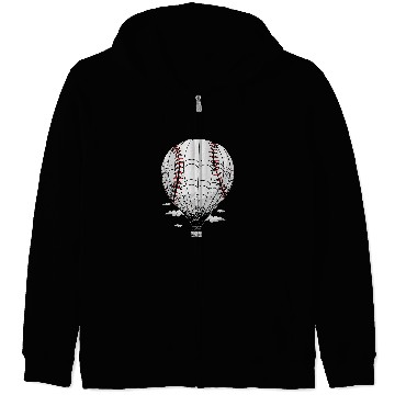 Discover Sport Baseball Flying Hot Air Balloon Baseball Players Zip Hoodies