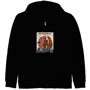 Discover Basset Hound Pet Bassetzilla Basset Hound Dog Giant Monster Japanese Meme Zip Hoodies