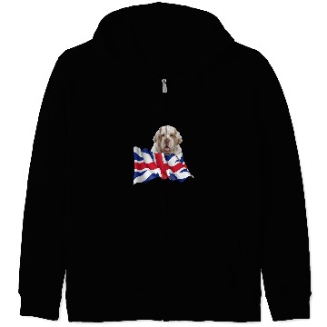 Discover Clumber Spaniel Pet Union Jack Flag Dog Zip Hoodies