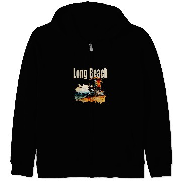 Discover Long Beach New York Oceanfront Lifeguard Tower Zip Hoodies