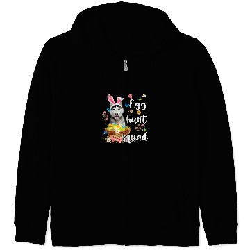 Discover Husky Pet Happy Easter Day Colorful Egg Hunt Squad Zip Hoodies