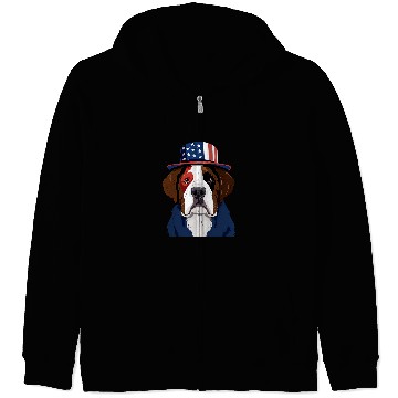 Discover Saint Bernard with USA Flag American Independence Day Zip Hoodies