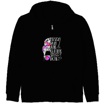 Discover School Custodian Messy Bun School Janitor Zip Hoodies